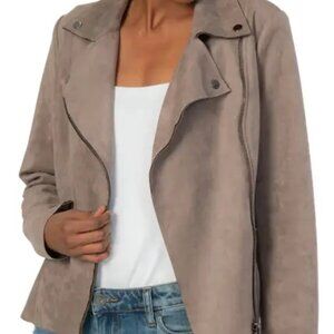KUT from the Kloth Milana Faux Suede Moto Jacket BUFF Color